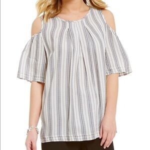 M.S.S.P. Short Sleeve Cold Shoulder Striped Blouse